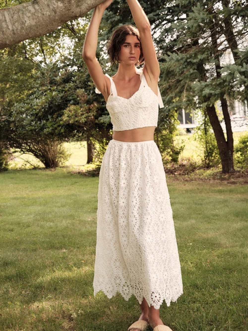 White Eyelet Midi Skirt Set- SAYLOR